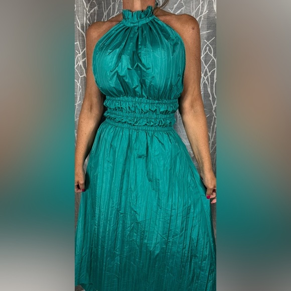 Ramy Brook Teal Halter Smocked Waist Midi Dress XS - Picture 2 of 8
